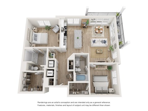 Floor plan for 2 beds, 2 baths, 1188 sqft